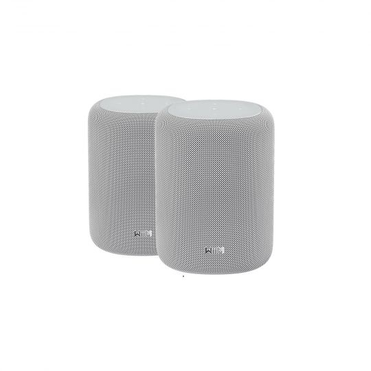 WiiM Sound Lite Twin Pack in weißer Ausführung mit zwei kompakten Smart-Lautsprechern für kabellose Stereo-Wiedergabe.