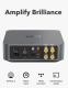 Die Rückansicht des WiiM Amp zeigt die vielseitigen Anschlussmöglichkeiten wie HDMI ARC für den Fernseher, optischen Eingang, RCA sowie die Lautsprecher-Terminals.